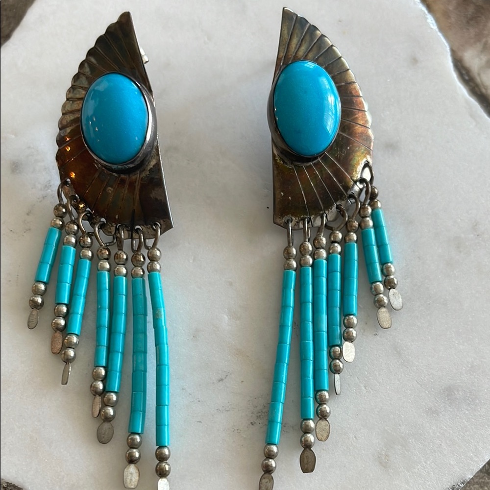 Turquoise and Sterling Silver Dangle Earrings Vintage